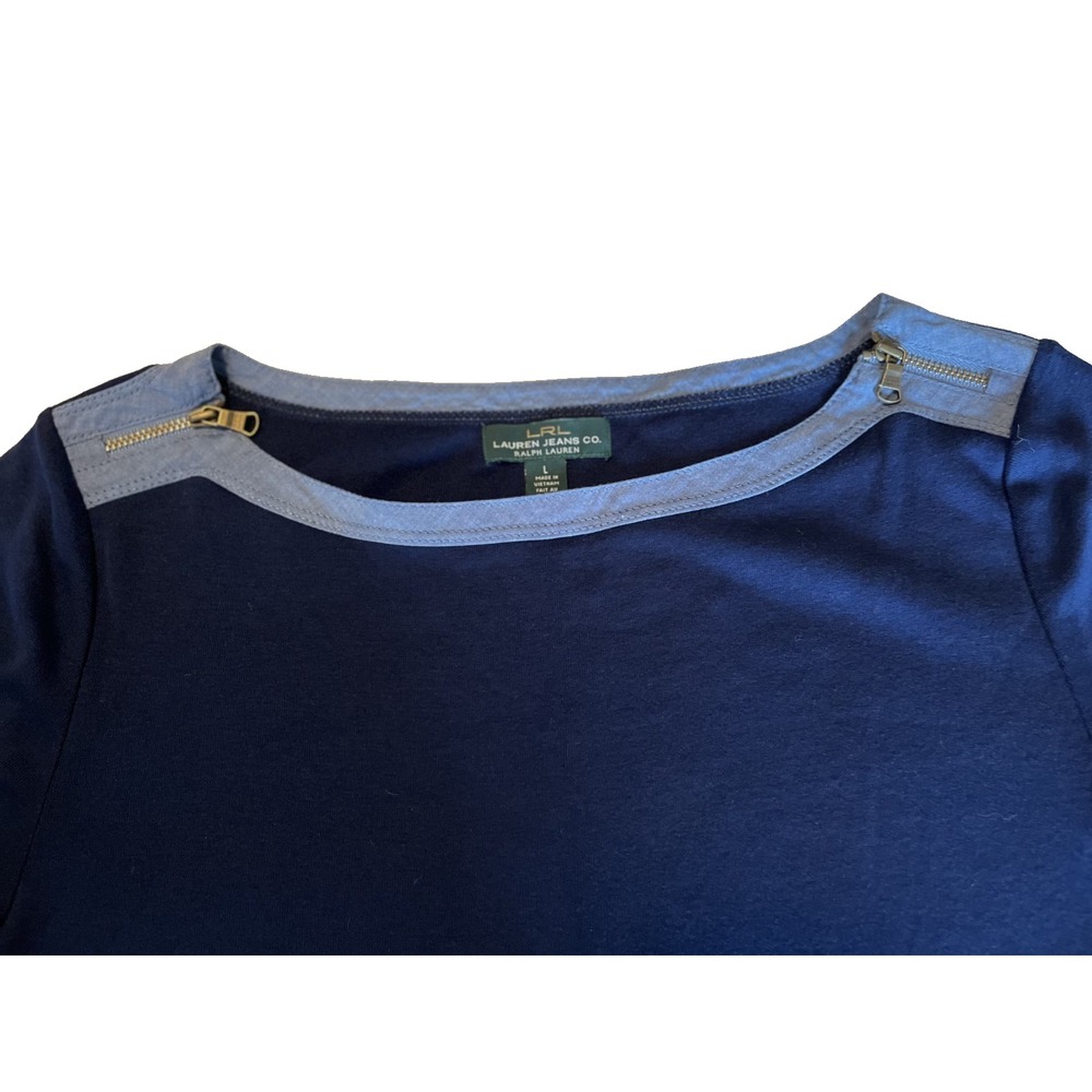 Lauren Jeans Co Blue Womens Shirt L‎ With Zips on Shoulders